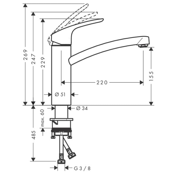 HANSGROHE - Mitigeur évier - Focus Eco C3 - Cuisine - Bec orientable - large