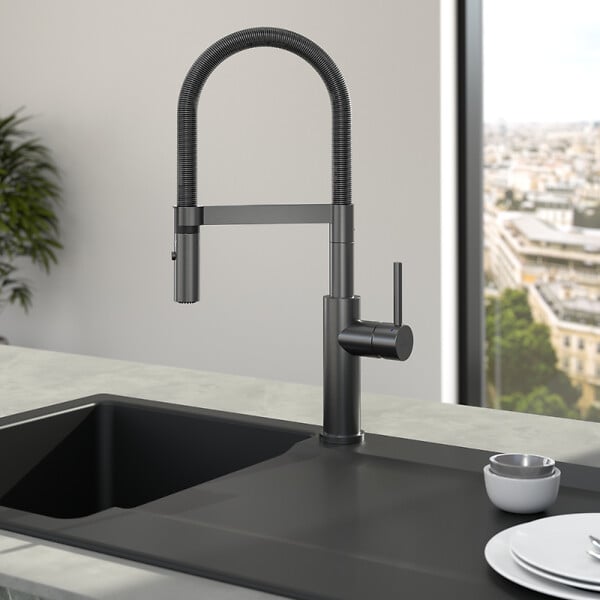 VILLEROY ET BOCH - Robinet cuisine  Steel expert 2.0 anthracite + nettoyant - large