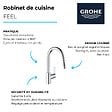 GROHE - Robinet de cuisine avec douchette Feel chromé Quickfix + microfibre - vignette