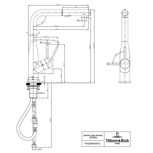 VILLEROY ET BOCH - Robinet cuisine  Subway Style Shower acier massif - large