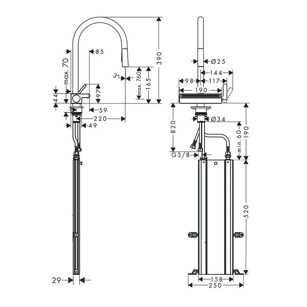 HANSGROHE - Robinet de cuisine avec douchette Aquno Select M81 170 sBox 3 jets noir mat + nettoyant Briochin - large