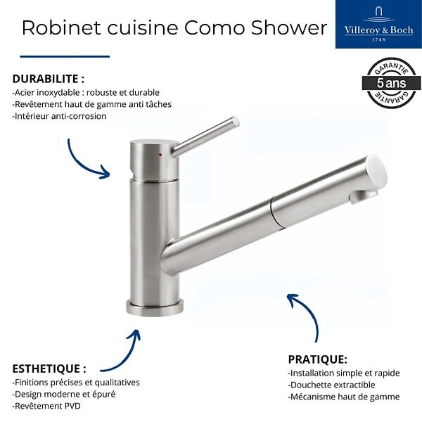 VILLEROY ET BOCH - Robinet cuisine rabattable  Como Shower window Anthracite - large