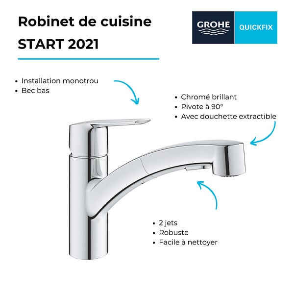 GROHE - Robinet de cusine avec douchette Start 2021 + microfibre - large