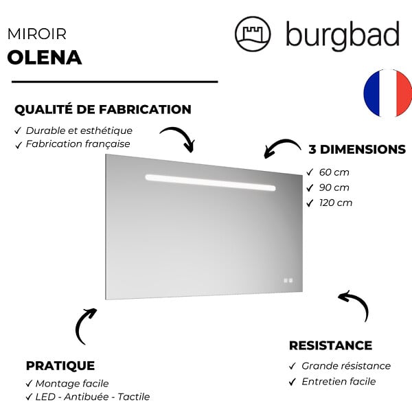 BURGBAD - Miroir LED 60 cm Olena tactile et antibuée - large