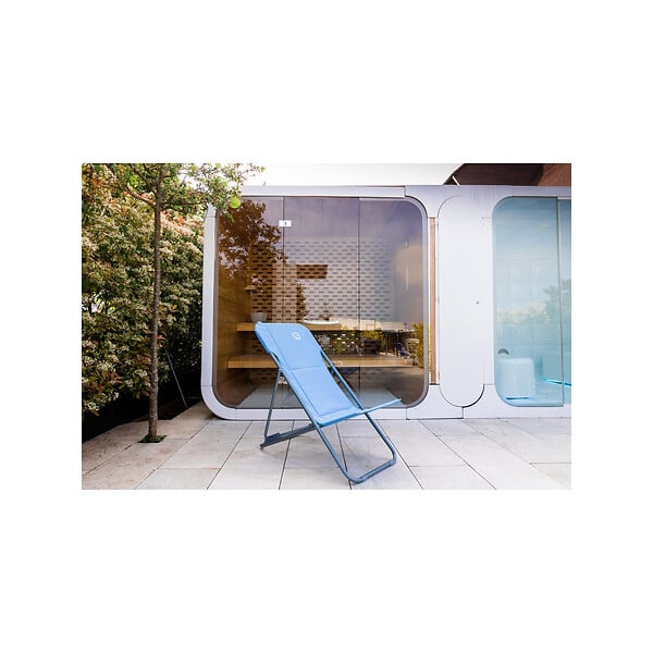 O'SUN - Chilienne de jardin pliable - 4 positions - Bleu - Dimensions : 96 x 55 x 98 cm - large