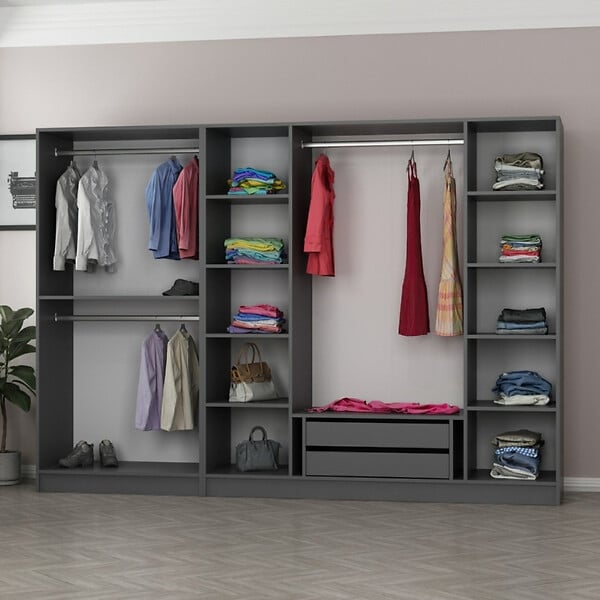 CONCEPT USINE - Dressing avec étagères et penderie - 15 espaces de stockage - 270 x 210 x 52 cm OPERA $ - large