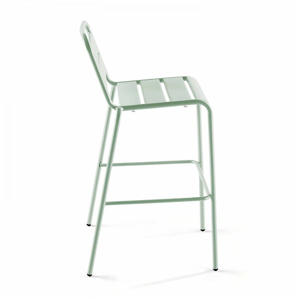 OVIALA - Ensemble table de bar et 4 chaises hautes en métal vert sauge - Palavas - large