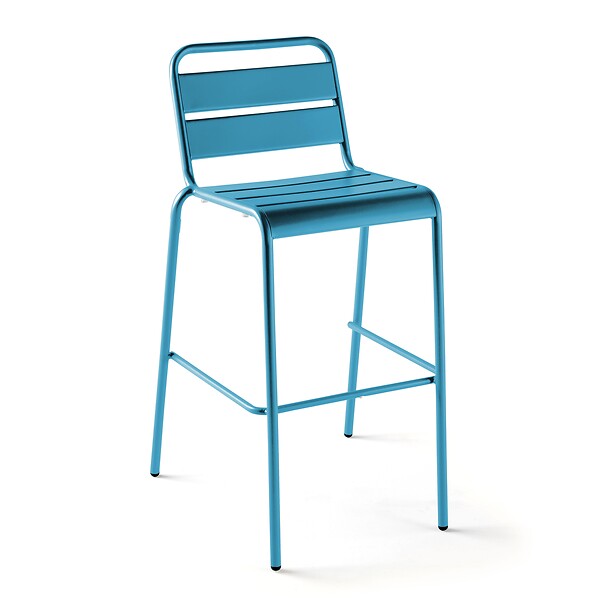 OVIALA - Ensemble table de bar et 2 chaises hautes en métal bleu pacific - Palavas - large