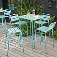 OVIALA - Ensemble table de bar et 4 chaises hautes en métal turquoise - Palavas - vignette