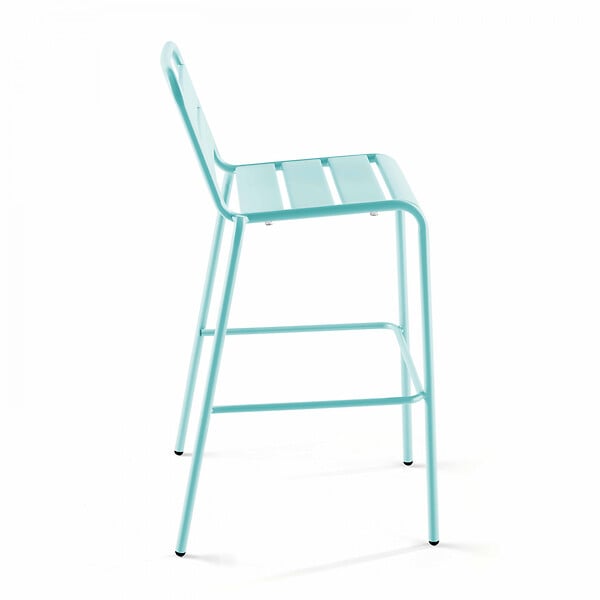 OVIALA - Ensemble table de bar et 4 chaises hautes en métal turquoise - Palavas - large