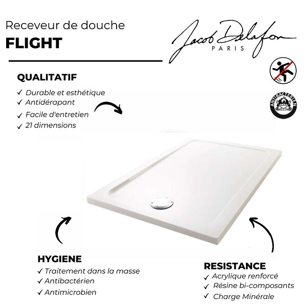 JACOB DELAFON - Receveur de douche Flight rectangle extra plat antidérapant 120 x 90 cm - large