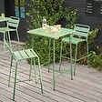 OVIALA - Ensemble table de bar et 2 chaises hautes en métal vert sauge - Palavas - vignette