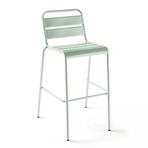 OVIALA - Ensemble table de bar et 2 chaises hautes en métal vert sauge - Palavas - large
