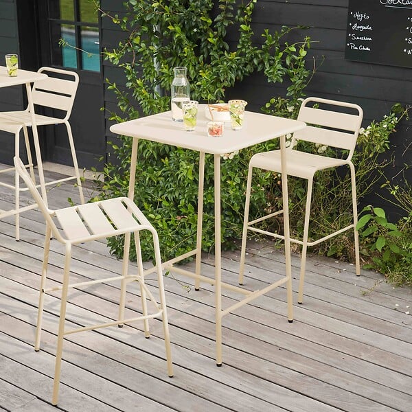 OVIALA - Ensemble table de bar et 2 chaises hautes en métal ivoire - Palavas - large