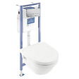 VILLEROY ET BOCH - Pack WC sans bride  Architectura avec abattant + bâti-support sol et mur Viconnect PRO + plaque chromée mat - vignette