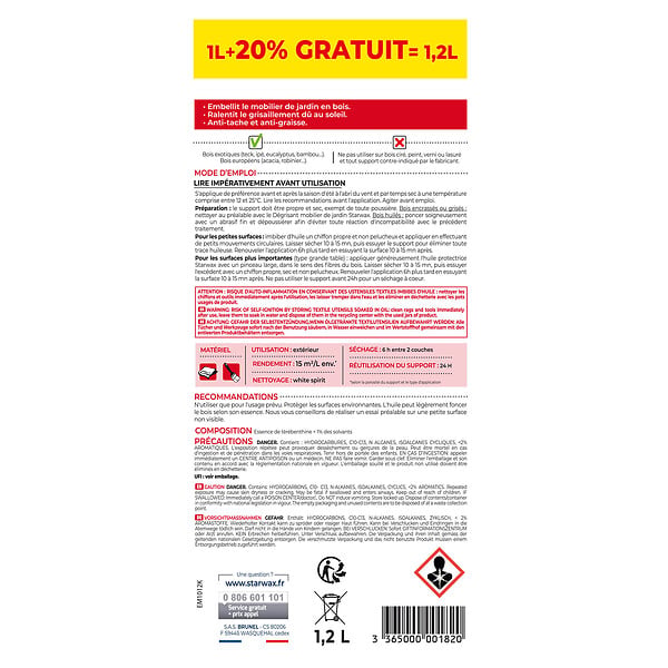 STARWAX - Huile protectrice teck et bois exotique 1l+20% - large