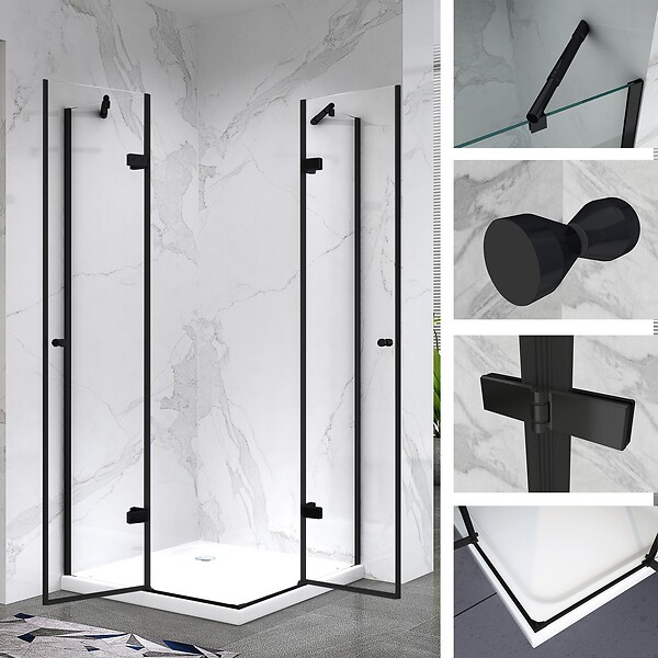 SANIVERRE - MAYA-BLACK Cabine de douche noire H180 90x90 cm verre transparent - large