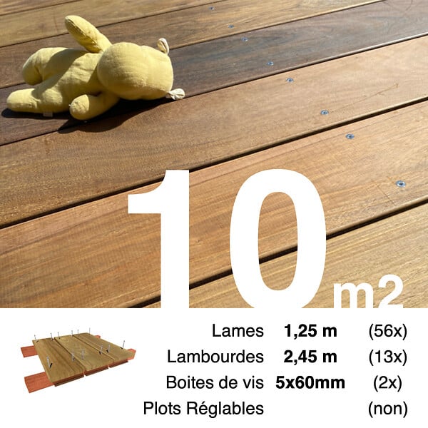 TERRASSEENBOIS - Kit terrasse bois exotique IPE pour 10 m², Lames 1,25 m, lambourdes 1,55 m et visserie Inox. - large