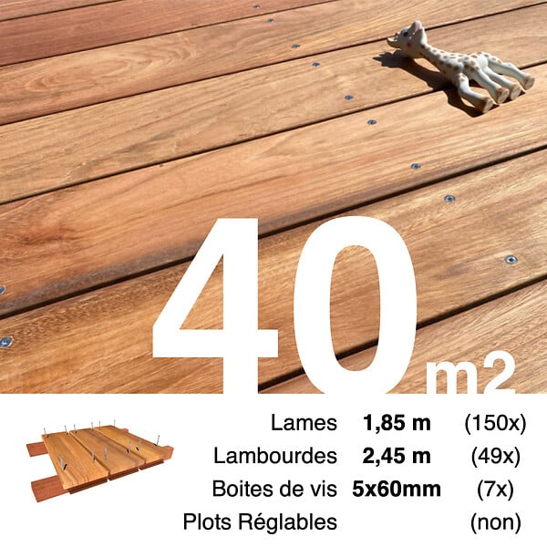 TERRASSEENBOIS - Kit terrasse bois exotique JATOBA pour 40 m², Lames 1,85 m, lambourdes 1,85 m et visserie Inox. - large