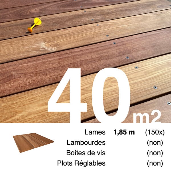 TERRASSEENBOIS - Planches de terrasse bois exotique CUMARU pour 40 m², Longueur 1,85 m. - large