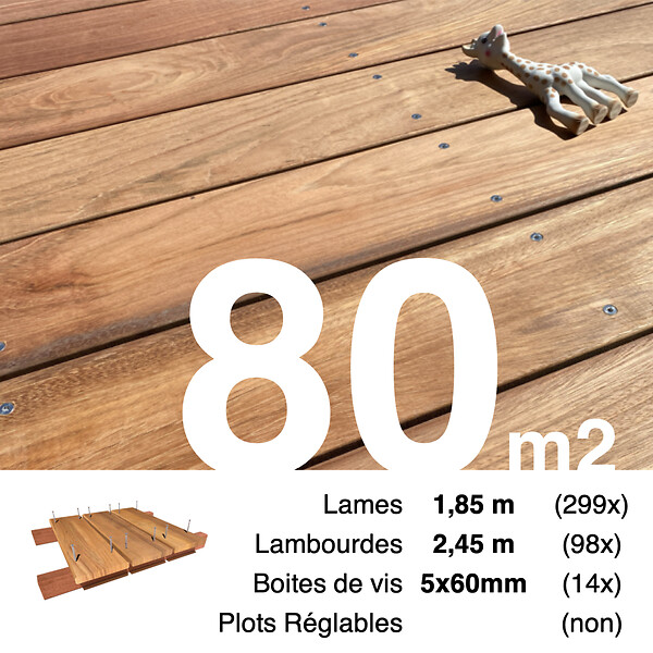 TERRASSEENBOIS - Kit terrasse bois exotique JATOBA pour 80 m², Lames 1,85 m, lambourdes 1,85 m et visserie Inox. - large