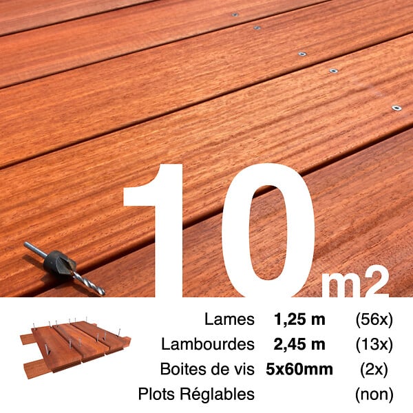 TERRASSEENBOIS - Kit terrasse bois exotique PADOUK pour 10 m², Lames 1,25 m, lambourdes 1,55 m et visserie Inox. - large