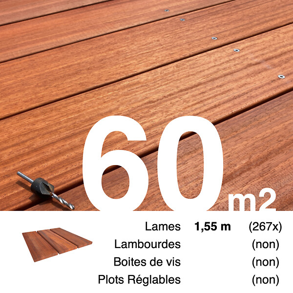 TERRASSEENBOIS - Planches de terrasse bois exotique PADOUK pour 60 m², Longueur 1,55 m. - large
