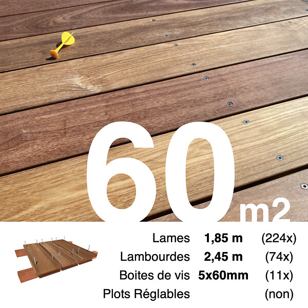 TERRASSEENBOIS - Kit terrasse bois exotique CUMARU pour 60 m², Lames 1,85 m, lambourdes 1,85 m et visserie Inox. - large