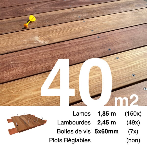 TERRASSEENBOIS - Kit terrasse bois exotique CUMARU pour 40 m², Lames 1,85 m, lambourdes 1,85 m et visserie Inox. - large