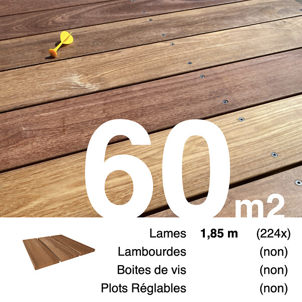 TERRASSEENBOIS - Planches de terrasse bois exotique CUMARU pour 60 m², Longueur 1,85 m. - large