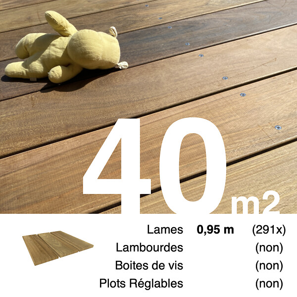 TERRASSEENBOIS - Planches de terrasse bois exotique IPE pour 40 m², Longueur 0,95 m. - large
