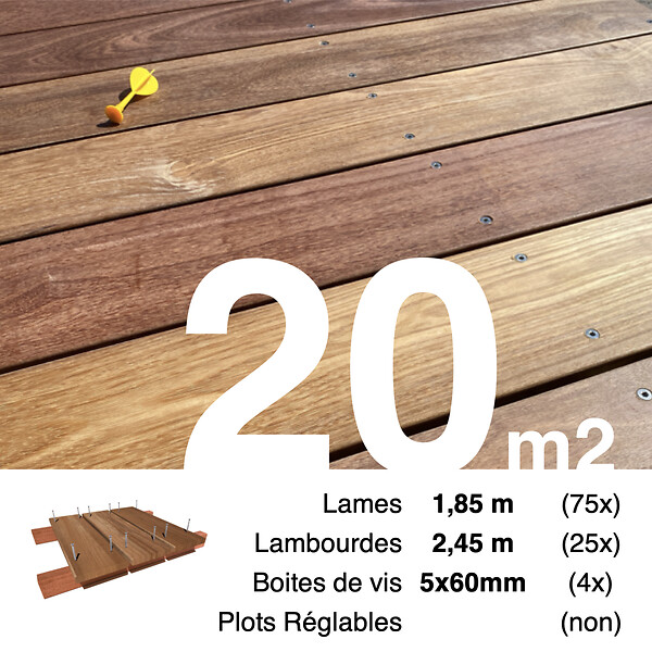 TERRASSEENBOIS - Kit terrasse bois exotique CUMARU pour 20 m², Lames 1,85 m, lambourdes 1,85 m et visserie Inox. - large