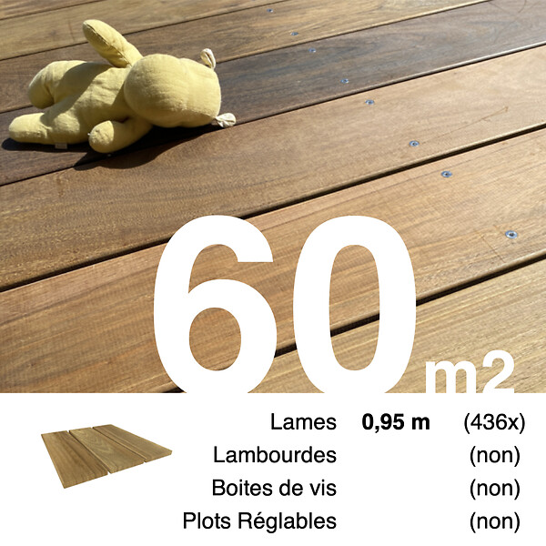 TERRASSEENBOIS - Planches de terrasse bois exotique IPE pour 60 m², Longueur 0,95 m. - large