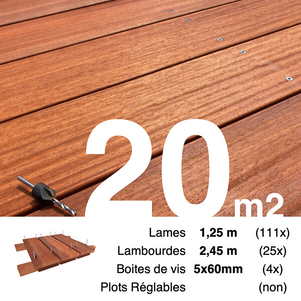 TERRASSEENBOIS - Kit terrasse bois exotique PADOUK pour 20 m², Lames 1,25 m, lambourdes 1,55 m et visserie Inox. - large