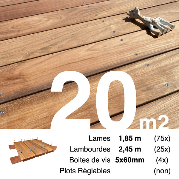 TERRASSEENBOIS - Kit terrasse bois exotique JATOBA pour 20 m², Lames 1,85 m, lambourdes 1,85 m et visserie Inox. - large