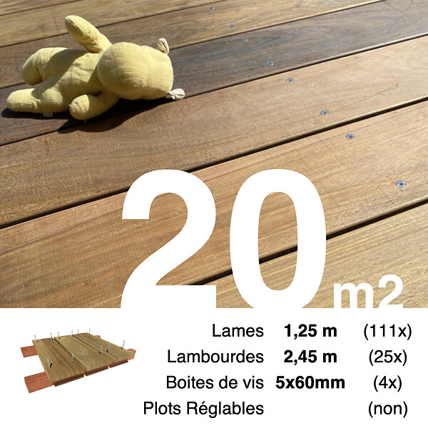 TERRASSEENBOIS - Kit terrasse bois exotique IPE pour 20 m², Lames 1,25 m, lambourdes 1,55 m et visserie Inox. - large