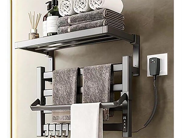 PURLINE - Sèche-serviettes électrique avec étagère gris anthracite 55W - large