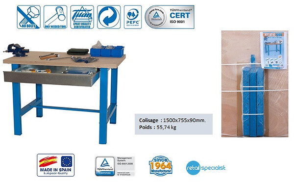 SIMON RACK - SimonRack - Kit Etabli avec tiroir 865x1500x750mm Bleu/Bois - BT6-BOX 1500 SIMONRACK - large