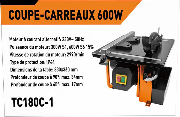 Coupe-carrelage électrique - 600W - Lame 180mm - large
