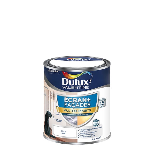 DULUX VALENTINE - Peinture Façade exterieure - Blanc - Multi-supports - 1L - large