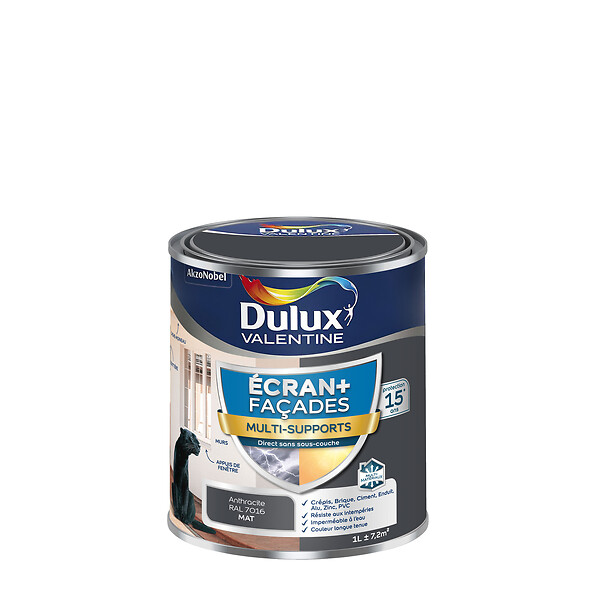 DULUX VALENTINE - Peinture Façade exterieure - Gris anthracite - Multi-supports - 1L - large