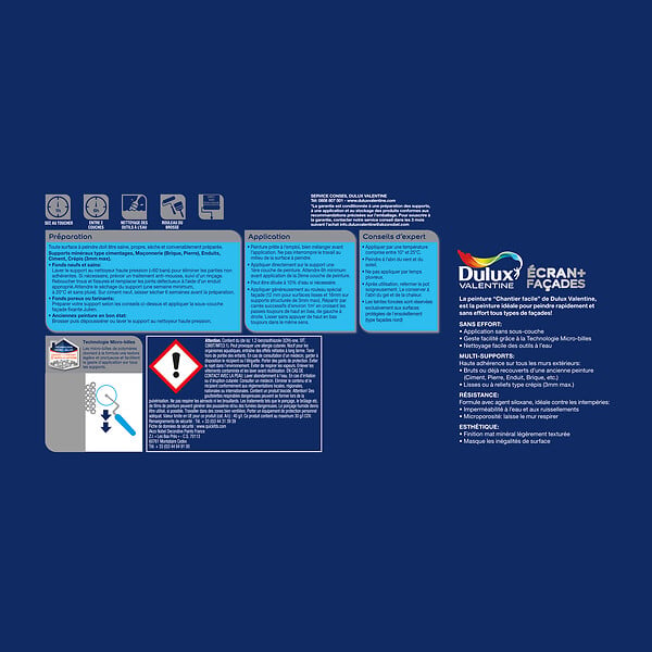 DULUX VALENTINE - Peinture façade siloxane Ecran+ Facile - Meulière - 2,5L - large