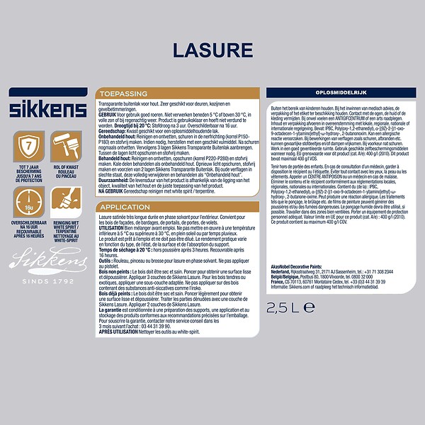 SIKKENS - Lasure glycéro - Bois extérieurs - Chêne clair - Satin - 2,5L - large