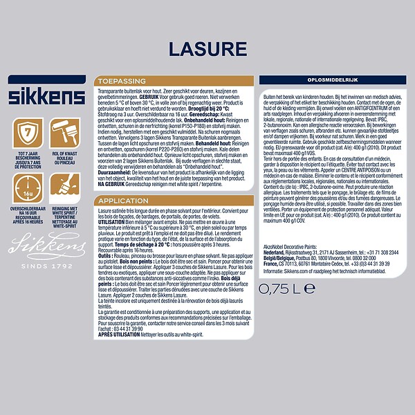 SIKKENS - Lasure glycéro Satin Chêne Foncé - 0,75L - large