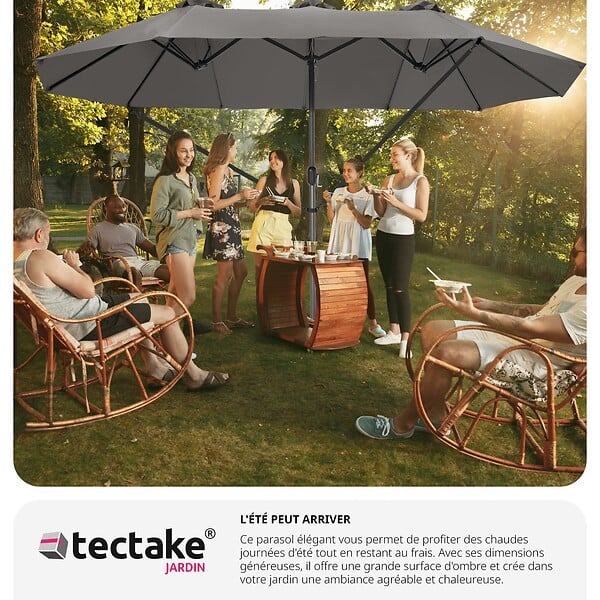 TECTAKE - Parasol SILIA en aluminium 460 x 270 cm gris - large