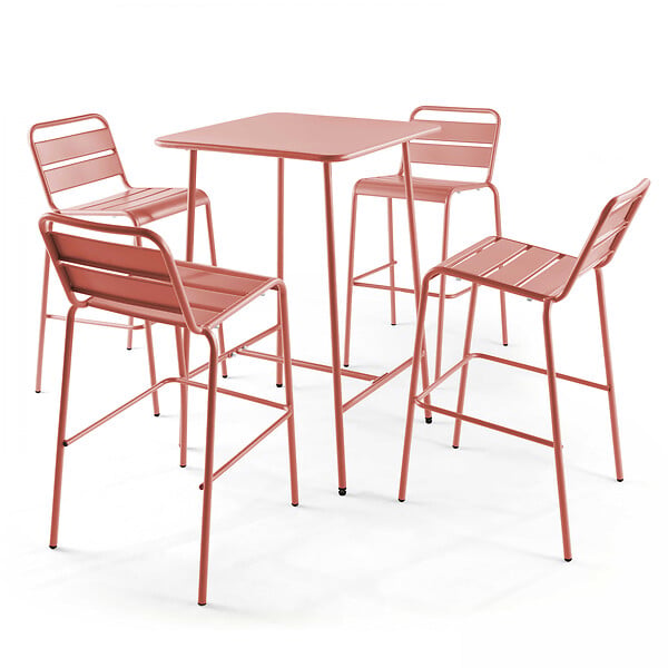 OVIALA - Table haute de jardin carrée en acier argile 70cm - Palavas - large