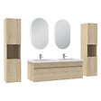 AICA SANITAIRE - Meubles double vasque 120cm colonne + vasque + miroir lumineux Chêne Wotan - vignette
