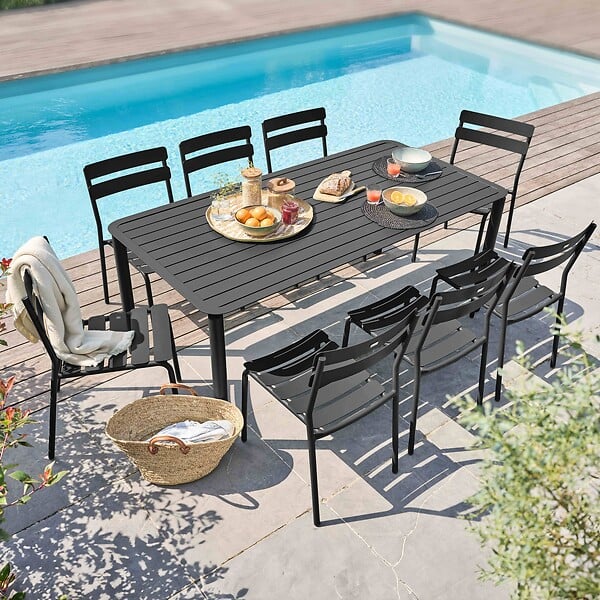 OVIALA - Ensemble table de jardin et 8 chaises noir - Almada - large