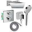 HANSGROHE - Colonne douche thermostatique Ecostat Square Douche de tête Vernis Shape Flexible Metaflex Douchette Vernis Blend chromé - vignette