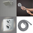 HANSGROHE - Colonne douche thermostatique Ecostat Square Douche de tête Vernis Shape Flexible Metaflex Douchette Vernis Blend chromé - vignette